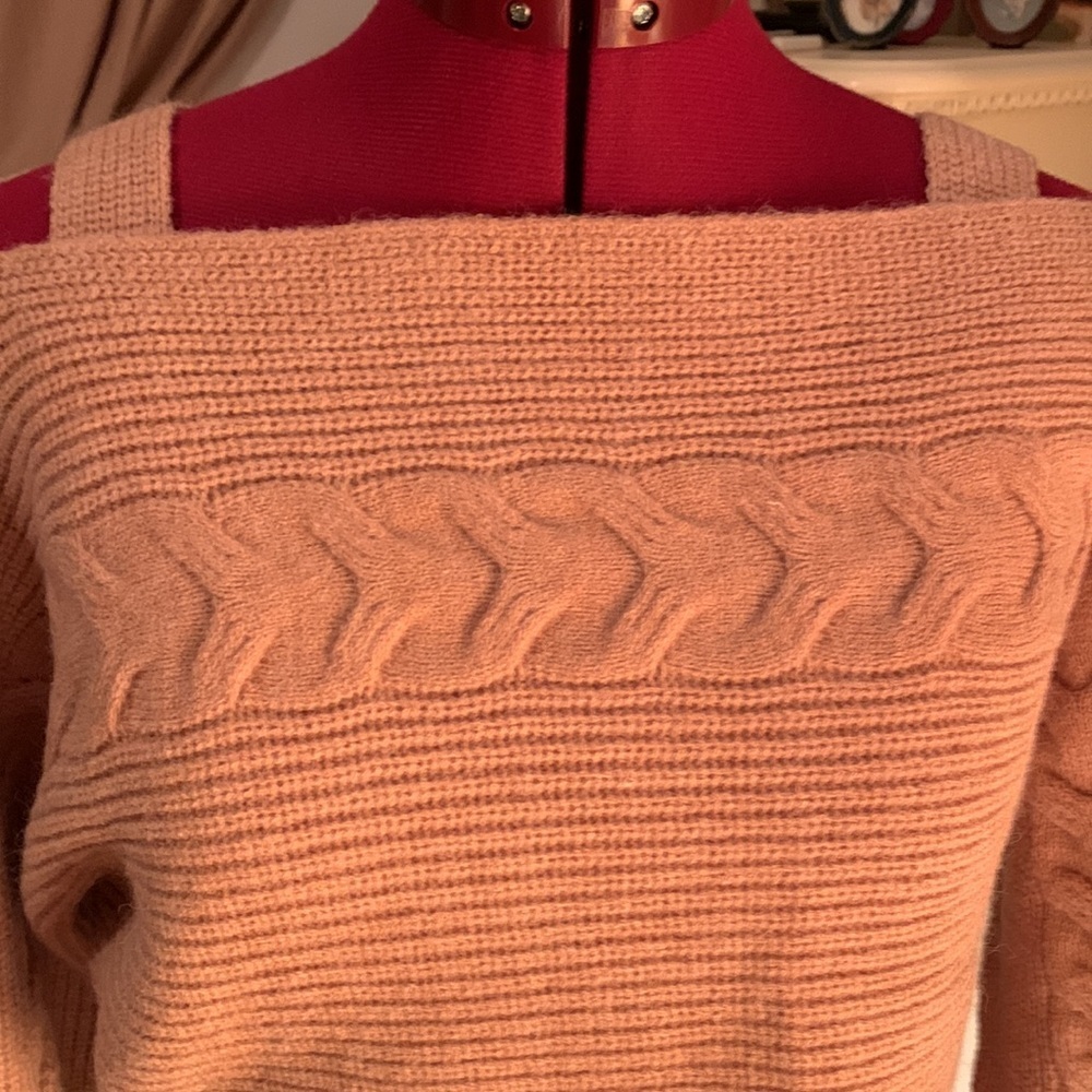 SHEIN Peach Cropped 2pc Sweater Set L Cable Knit + Tank NWOT - Picture 4 of 11